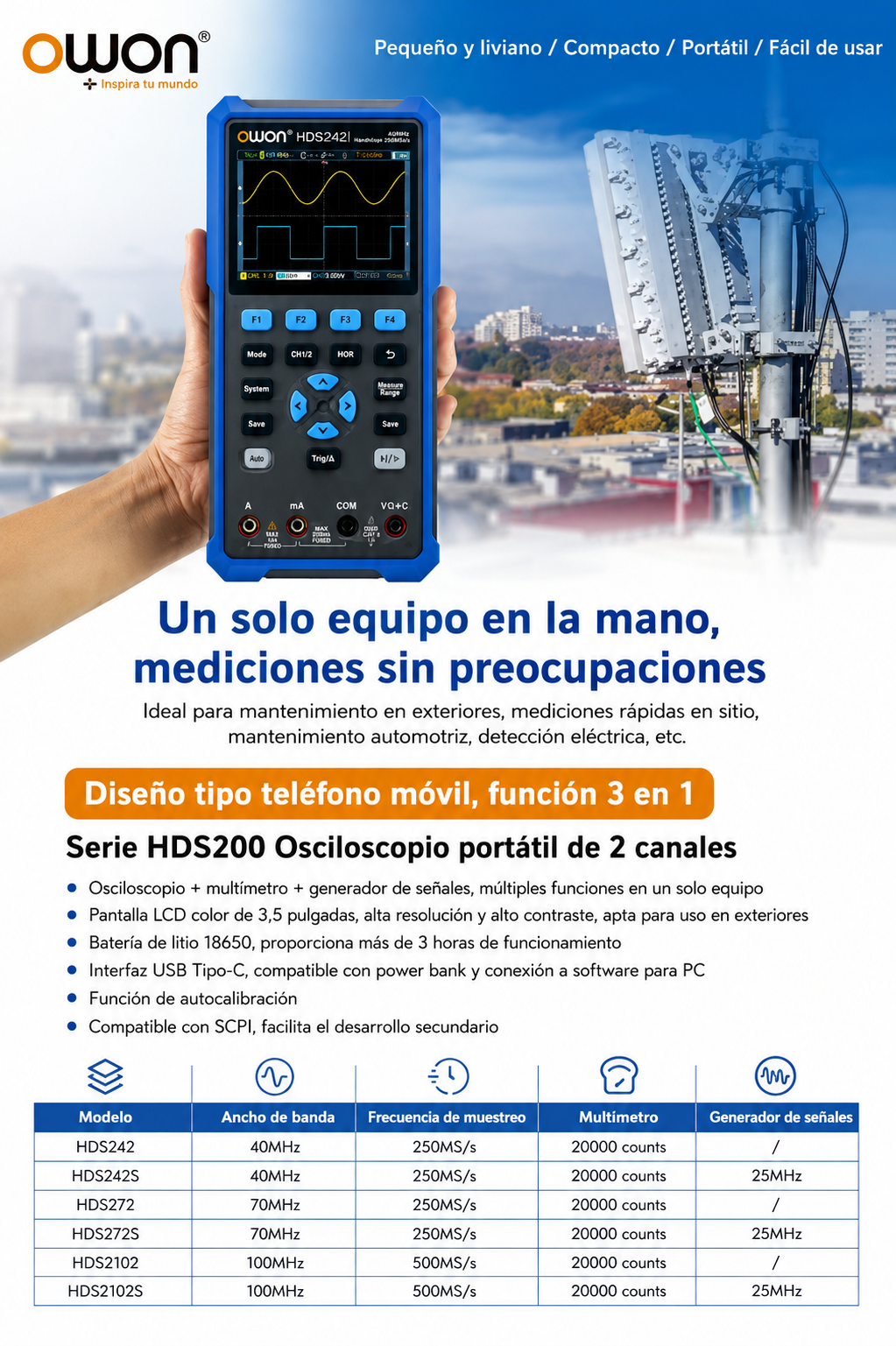 OWON HDS2102S Osciloscopio 100 MHz 2 Canales - Image 5