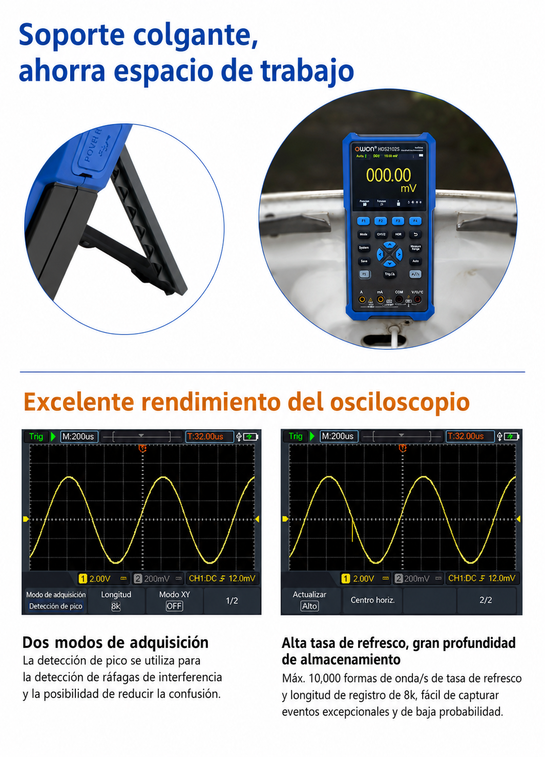 OWON HDS2102S Osciloscopio 100 MHz 2 Canales - Image 7