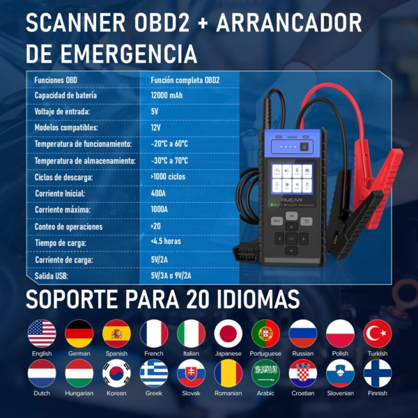 MUCAR JS501 – Arrancador 12V + Escáner OBD2 - Image 3